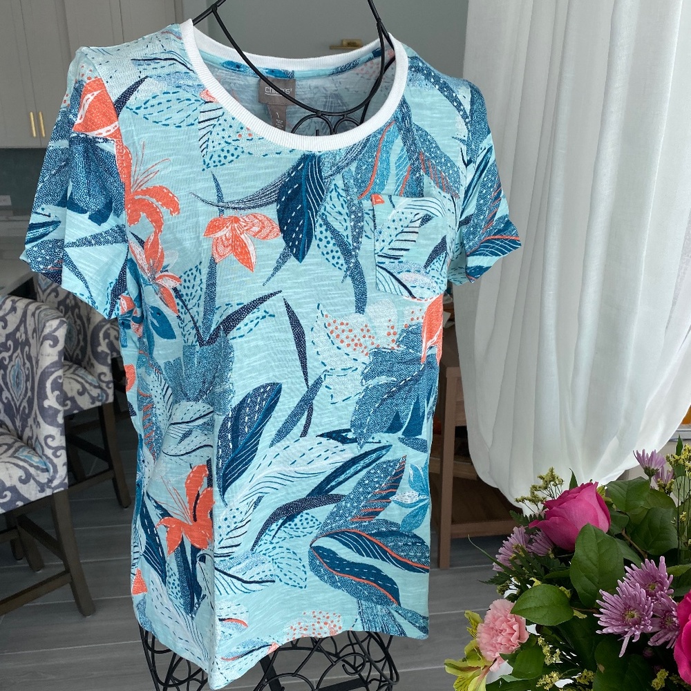 Chicos Teal PrintTee Sz M